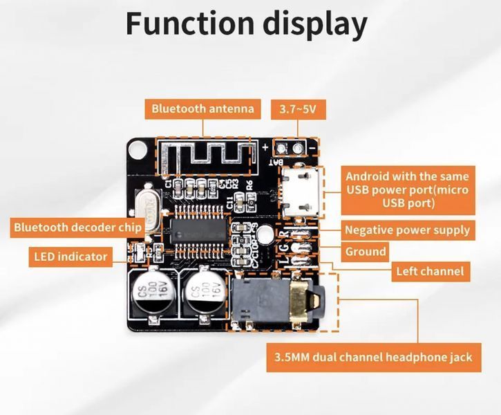 Bluetooth аудиомодуль XY-BT-Mini VHM-314 5.0 AUX MK2254 фото
