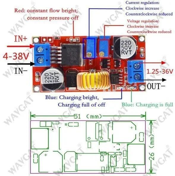 Понижуючий перетворювач XL4015 CC CV 5A 8-36V до 1.25-32V MK2386 фото